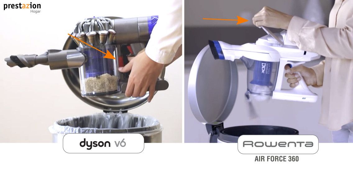 dyson v6 vs rowenta 360 comparativa-vaciado del deposito