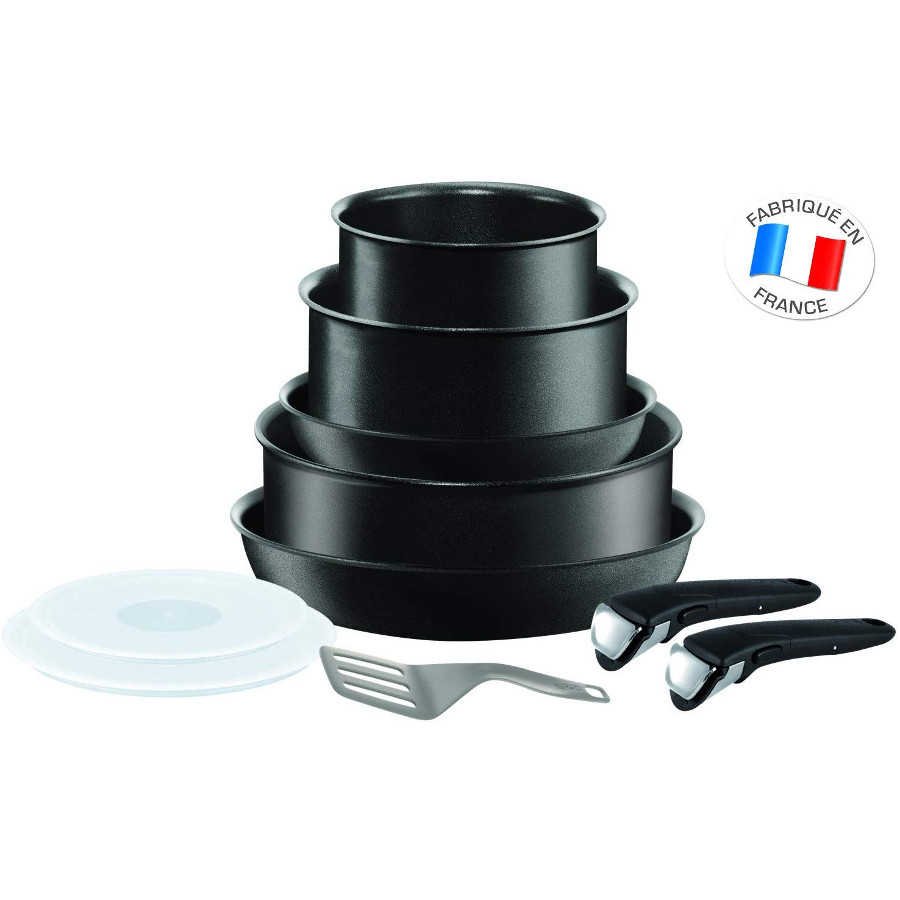 Tefal L6549702 Set de sartenes 22 y 26 cm + cazos de 18 y 20 cm + guisera de 24 cm + 2 Tapas + espátula + 2 Mangos Intercambiables