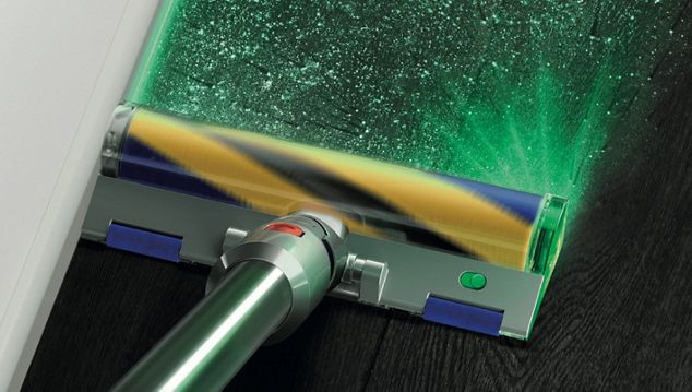 Cepillo dyson con láser en suelo duro